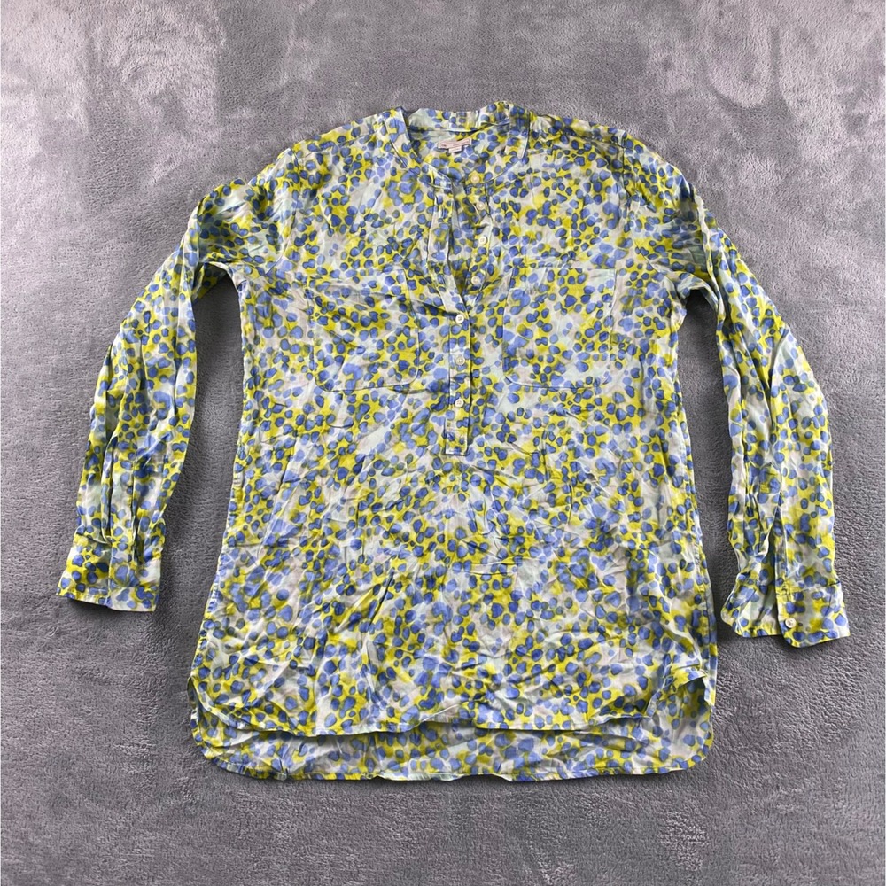 Gap Womens Blue Lime Green Abstract Pebble Print Long Sleeve Tunic Blouse Small